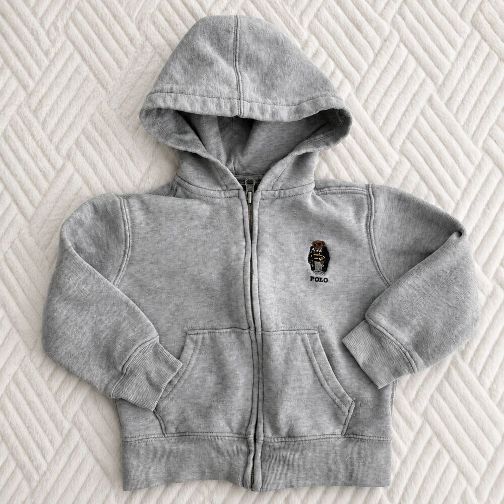 Polo Ralph Lauren Polo Bear Hoodie 3T Gray Full Zip Sweatshirt Boys